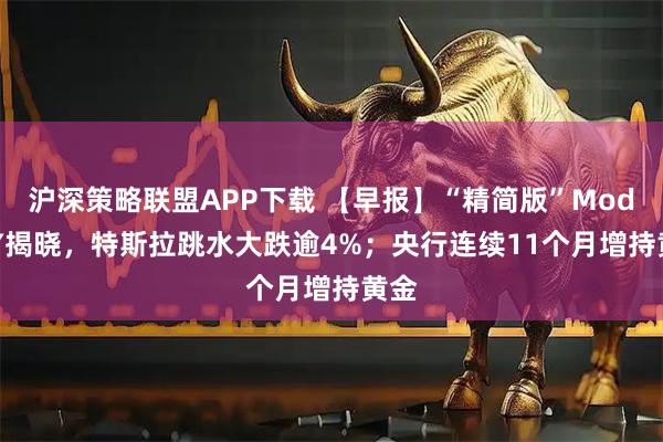 沪深策略联盟APP下载 【早报】“精简版”Model Y揭晓，特斯拉跳水大跌逾4%；央行连续11个月增持黄金