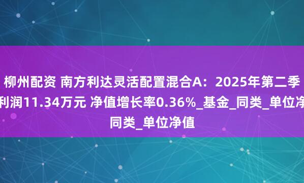 柳州配资 南方利达灵活配置混合A：2025年第二季度利润11.34万元 净值增长率0.36%_基金_同类_单位净值